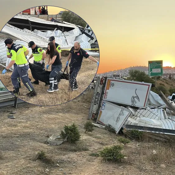 Kontrolden çıkan TIR araziye devrildi!