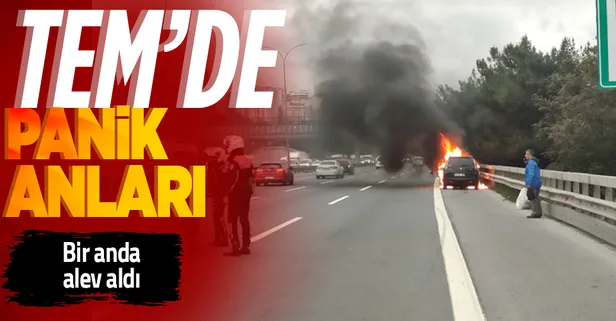 TEM'de araç yandı! Trafiğe kapatıldı