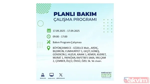 17 Eylül 2025 elektrik kesintisi bildirimi: İstanbul'da elektrik kesintisi olacak ilçeler hangileri? BEDAŞ mahalle mahalle listeledi - 8