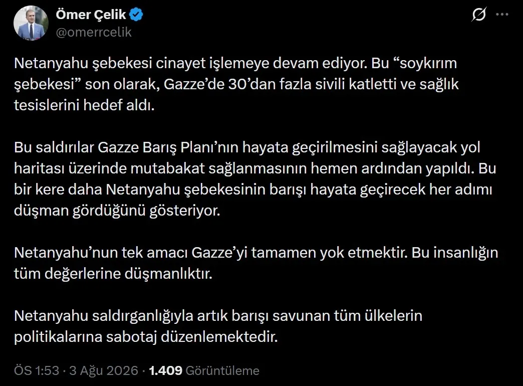 AK Parti Sözcüsü Çelik'in paylaşımı