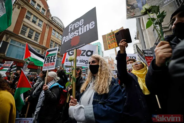 SON DAKİKA: Filistinlilerin katledilmesi protesto ediliyor! Binler Londra'da İsrail Büyükelçiliği'ne yürüyor - 22