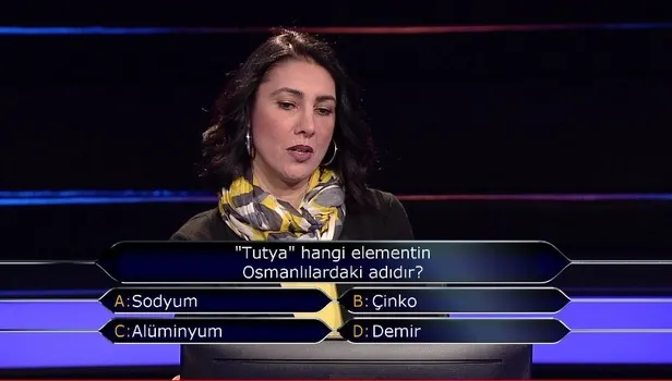 Kim Milyoner Olmak İster'e damga vuran soru! Tutya hangi elementin Osmanlılardaki adıdır?