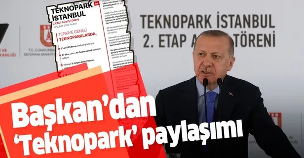 Başkan Erdoğan’dan Teknopark paylaşımı: Her türlü desteği verdik