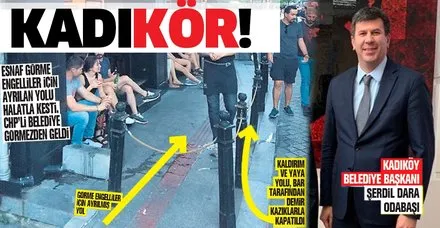 CHP'li Kadıköy Belediyesi'nden skandal! 'Görme engelli yolu'nu kapatan işletmeye arka çıktılar