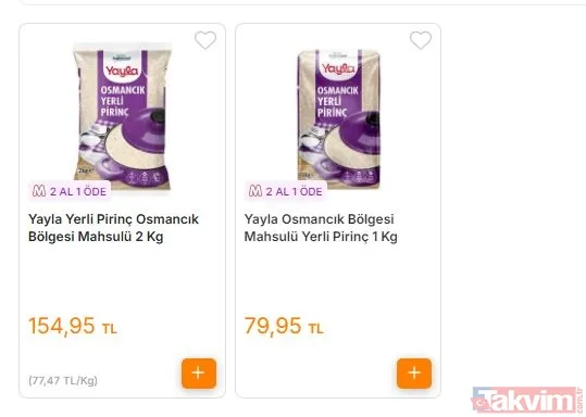 Yayla Osmancık Pirinç 2 Kg: 154,95 Tl 1 Kg: 79,95 Tl