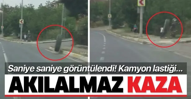 İstanbul’da akılalmaz kaza! Yolda yuvarlanan kamyon lastiği küçük çocuğu az kalsın öldürüyordu