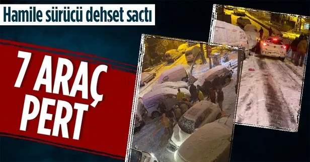 İstanbul’da karlı yolda dehşet anları! Hamile sürücü 7 araca birden çarptı