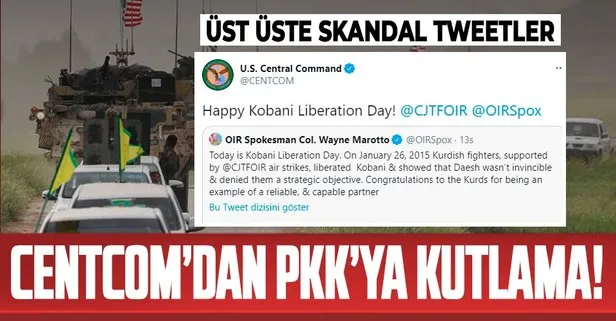 ABD Merkez Komutanlığı CENTCOM’dan terör örgütü PKK’nın suriye kolu SDG’ye Twitter’dan Kobani kutlaması!