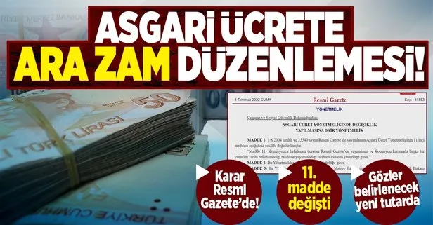 Asgari ücret yönetmeliğinde değişiklik