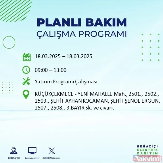 İstanbul elektrik kesintisi: 18 Mart 2025 İstanbul'da hangi ilçelerde elektrik yok? BEDAŞ listeledi - 24