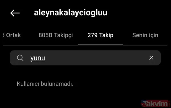 Elendikten Sonra Paylaşım Dahi Yapmayan Aleyna Kalaycıoğlu, İlk İş Olarak Eski Dostu Yeni Düşmanı Yunus Emre'yi Takipten Çıktı.