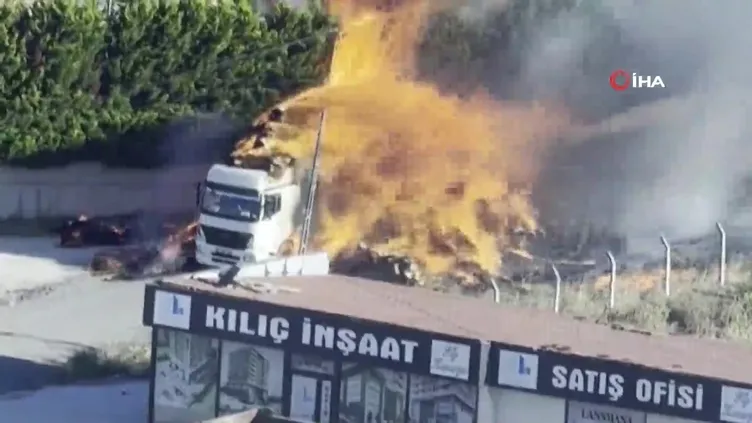Silivri’de saman yüklü tır alev alev yandı
