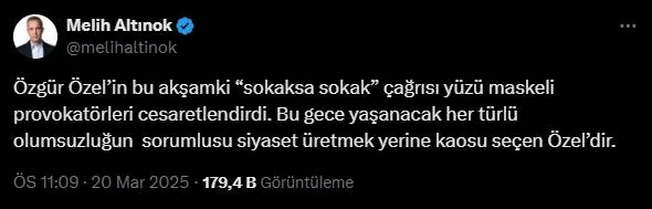 Melih Altınok'un paylaşımı (Ekran görüntüsü)