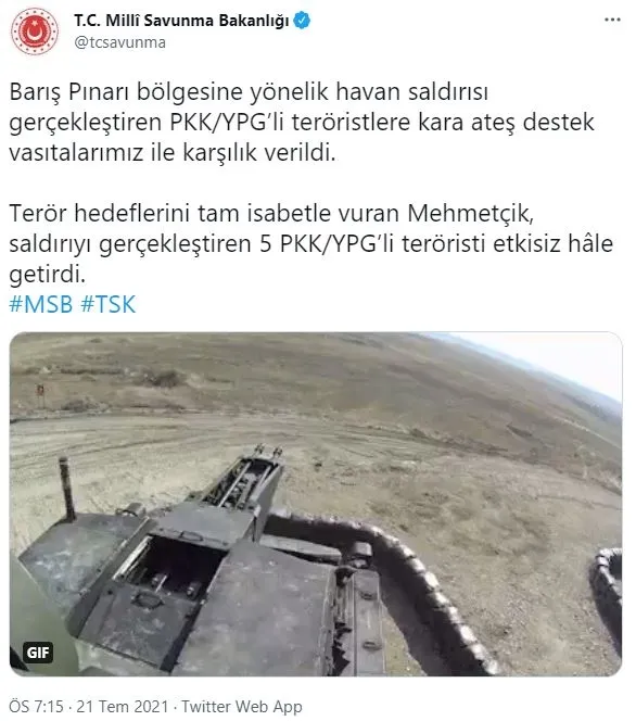 msb-duyurdu-baris-pinari-bolgesine-yonelik-havan-saldirisi-gerceklestiren-5-pkkli-terorist-etkisiz-hale-getirildi-1626884804282.jpg MSB duyurdu: Barış Pınarı bölgesine yönelik havan saldırısı gerçekleştiren 5 PKK'lı terörist etkisiz hale getirildi-1