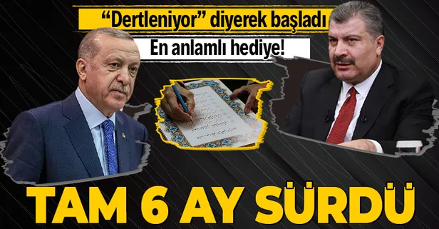 Başkan Erdoğan ve Sağlık Bakanı Fahrettin Koca'ya en anlamlı hediye! El yazması Kur'an-ı Kerim'i tam 6 ayda bitirdi