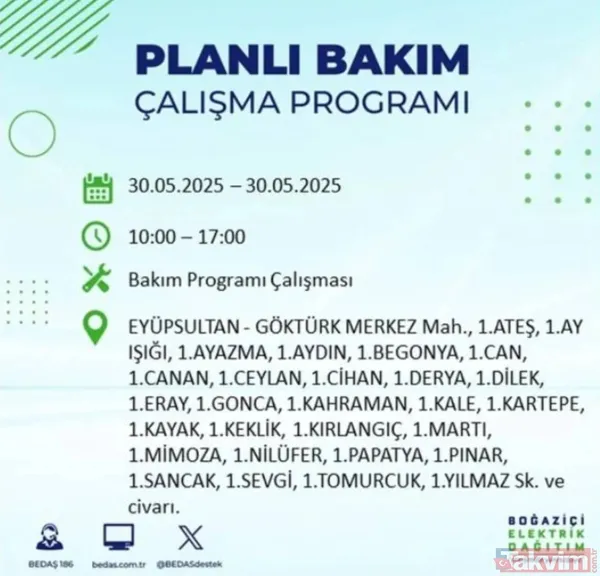 Bedaş | 30 Mayıs İstanbul Elektrik Kesintisi