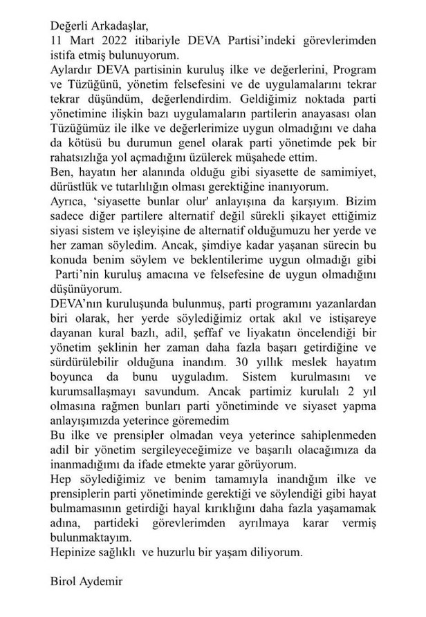 DEVA Partisi'nde dev çatlak! Genel Başkan Yardımcısı Birol Aydemir istifa etti-6