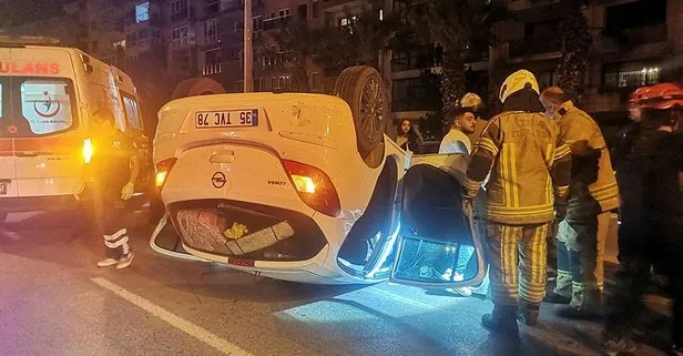 İzmir’de kontrolden çıkan otomobil takla attı!