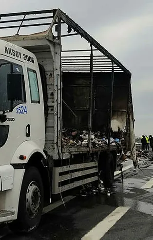 Kuzey Marmara Otoyolu'nda kargo kamyonu yanarak küle döndü