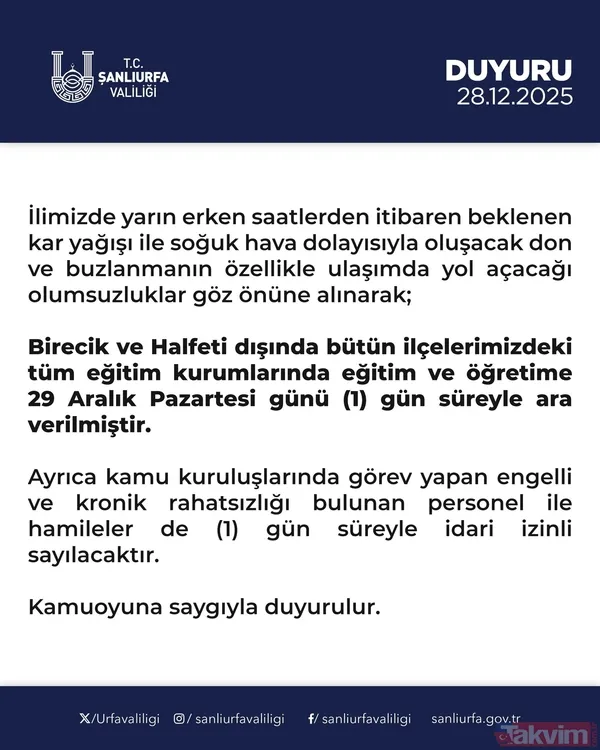 Valiliklerden peş peşe kar tatili haberleri geldi! Hangi illerde okullar tatil edildi? - 19