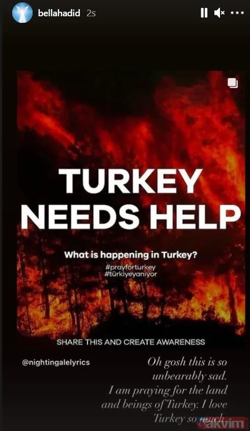 Dünyaca ünlü isimler orman yangınlarının ardından Türkiye’ye destek oldu! Paylaşımlar peş peşe geldi Dua Lipa, Bella Hadid, Inna... - 3