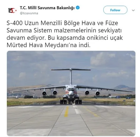 S-400 malzemelerini taşıyan 12. uçak Mürted'e indi-1