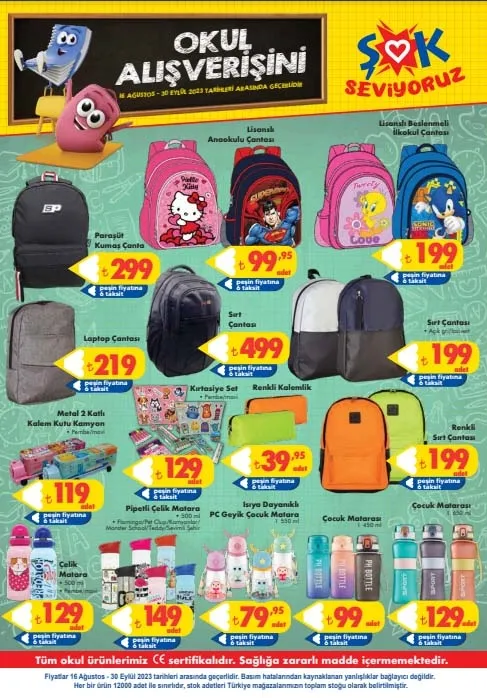 Tüm okul ihtiyaç ürünlerinde fiyatlar düştü! Okul çantası, kalem, defter, boya ŞOK'ta indirime girdi! 16-30 Ağustos 2023 ŞOK aktüel ürünler kataloğu! - 1