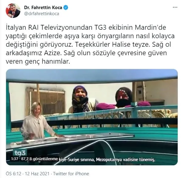 turkiyenin-asilamadaki-basarisi-italyan-televizyonunda-saglik-bakani-koca-paylasti-tesekkurler-halise-teyze-1623527124234.jpg Türkiye'nin aşılamadaki başarısı İtalyan televizyonunda! Sağlık Bakanı Koca paylaştı: Teşekkürler Halise teyze-3