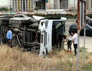İşçileri taşıyan araç devrildi! Çok sayıda yaralı var
