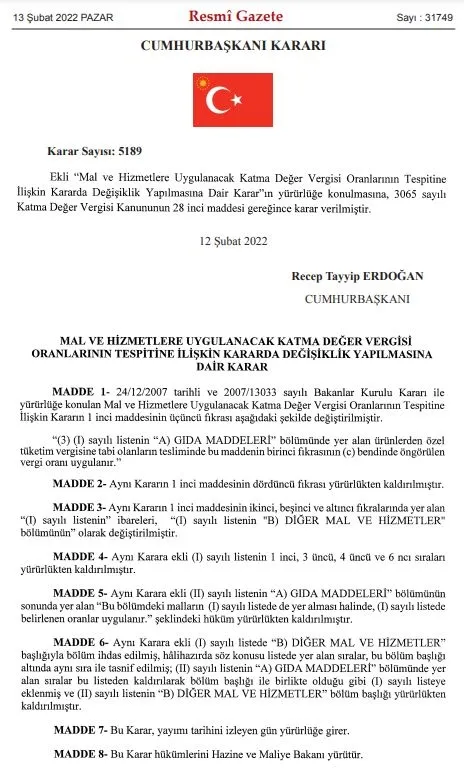 gida-urunlerinde-kdvyi-yuzde-8den-yuzde-1e-indiren-karar-resmi-gazetede-yayimlandi-1644701159277.jpg Son dakika: Gıda ürünlerinde KDV'yi yüzde 8'den yüzde 1'e indiren karar Resmi Gazete'de yayımlandı!-2