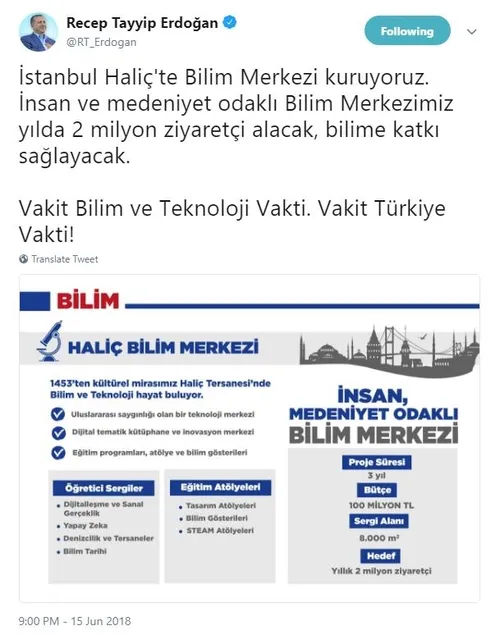 Cumhurbaşkanı Erdoğan'dan Bilim Merkezi müjdesi-1
