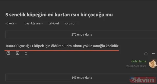Ekşi Sözlük isimli lağım çukurunun kokuşmuş zihniyeti! 'Bir çocuğu mu kurtarırsınız yoksa bir köpeği mi?' sorusuna verilen cevaplar mide bulandırdı - 16