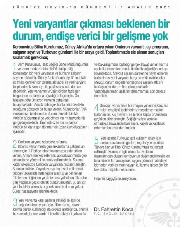 Koronavirüs Bilim Kurulu sonrası Omicron varyantı açıklaması: Endişe verici bir gelişme yok-2