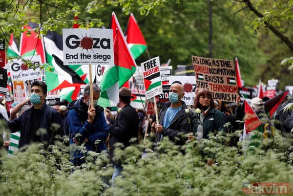 SON DAKİKA: Filistinlilerin katledilmesi protesto ediliyor! Binler Londra'da İsrail Büyükelçiliği'ne yürüyor - 44