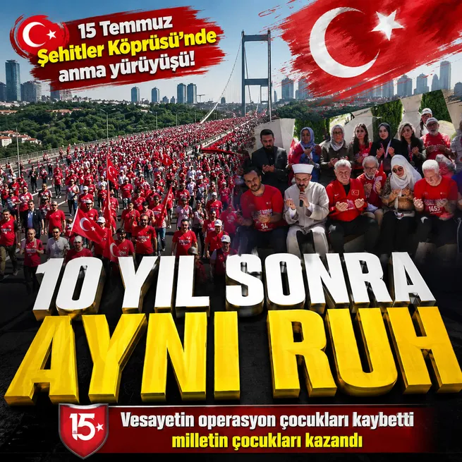 15 Temmuz Şehitler Köprüsünde anma yürüyüşü! Türk bayrakları dalgalandı: O hain darbe gecesini unutmayacağız