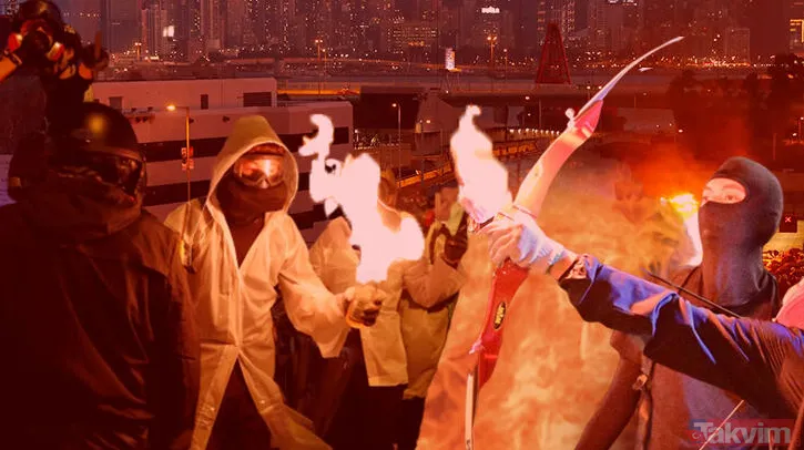 Hong Kong yine karıştı! Polislere ateşli okla saldırıyorlar!