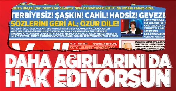 KKTC basınında Ayşenur Arslan’a büyük tepki: Terbiyesiz! Şaşkın! Cahil! Hadsiz! Geveze! Sözlerini geri al; özür dile!