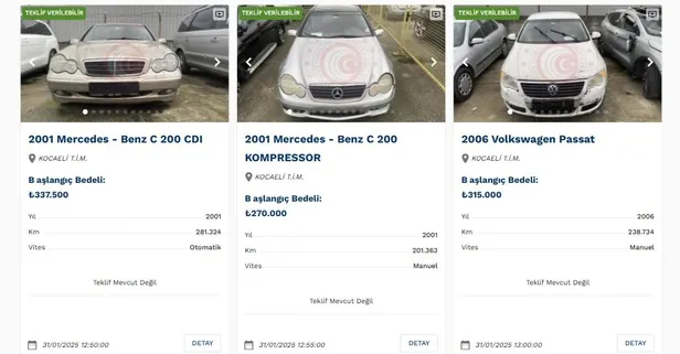 Devlet ihale ile araç satışına başladı: 200-300 bin TL’den başlayan fiyatlar!