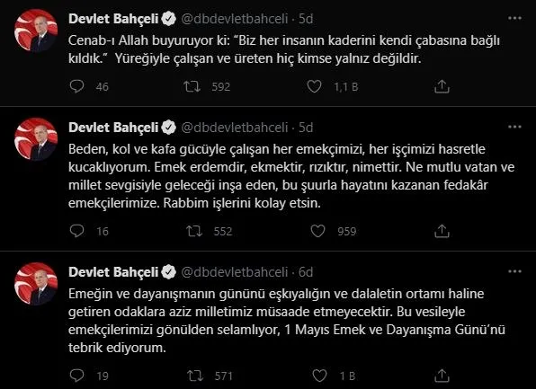 SON DAKİKA: MHP Genel Başkanı Bahçeli'den 1 Mayıs paylaşımı: Alın teriyle elde edilmiş kazanç hem helal hem de kutsaldır-1