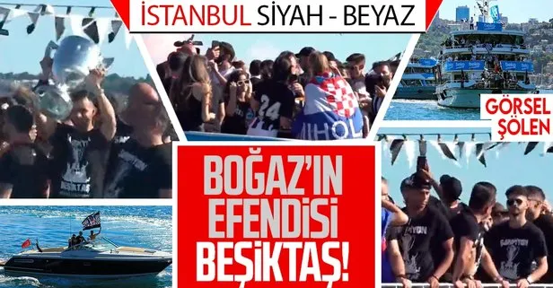İstanbul Boğazı’nda görsel şölen! Süper Lig ve ZTK şampiyonu Beşiktaş, kutlamalara başladı