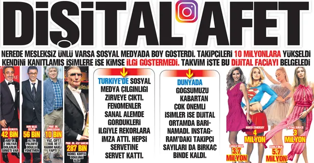 TAKVİM dijital faciayı belgeledi! Ünlülere gösterilen ilgi kendini kanıtlamış isimlere gösterilmedi