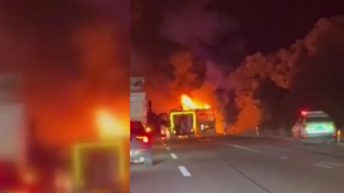 Motorda başladı tüm aracı sardı: Bolu TEM’de otobüs alev alev yandı