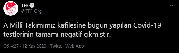 Türkiye Futbol Federasyonu'ndan Milli Takım açıklaması: Tüm testler negatif | SON DAKİKA-1