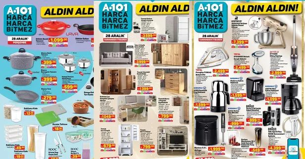 Hafta sonu geldi çeyiz alışverişi başladı! A101 market 29 Aralık 2023 kataloğu satışta: Ütü 2.499 TL, çaycım 899 TL, beyaz eşya 7.599 TL, televizyon...