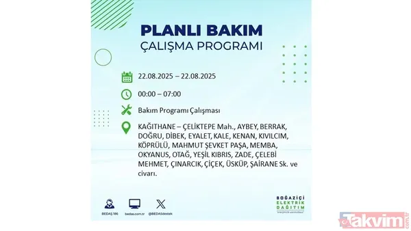 İstanbul'da 19 ilçede elektrik kesintisi! BEDAŞ İLÇE İLÇE listeledi: 22 Ağustos Cuma günü 8 saat yok - 12