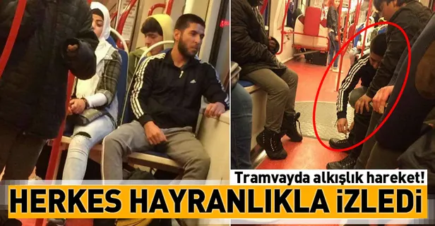 Samsun'da tramvayda alkışlanacak hareket!