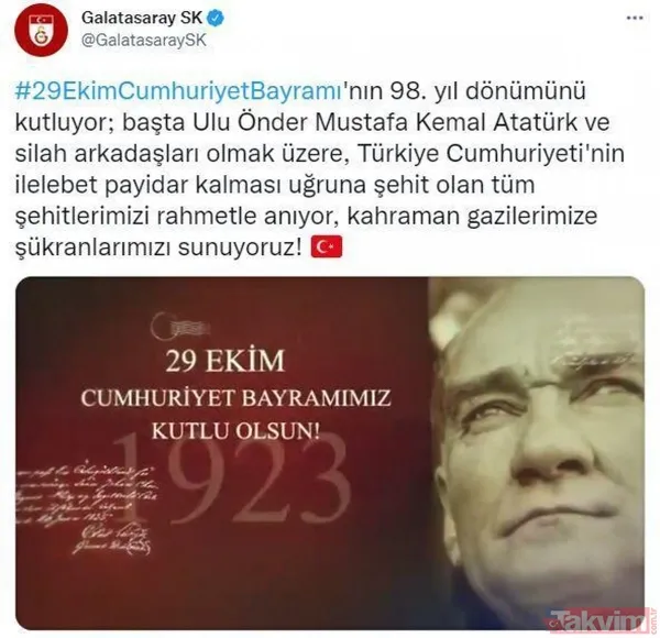 Spor camiasından 29 Ekim Cumhuriyet Bayramı mesajları! Beşiktaş, Fenerbahçe, Galatasaray, Trabzonspor... - 7