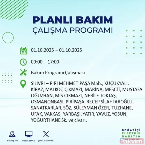 🔴1 Ekim 2025 İstanbul'da Elektrik Kesintisi Yaşanacak İlçeler