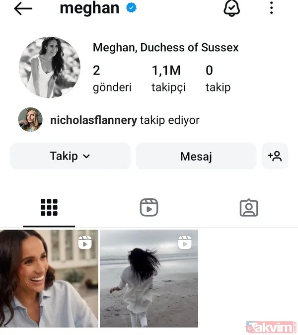 "Meghan, Sussex Düşesi" Meghan'ın Profil Resminde Siyah Beyaz Bir Fotoğraf Yer Alıyor. Biyografisinde İse Sadece "Meghan, Sussex Düşesi" Yazıyor.