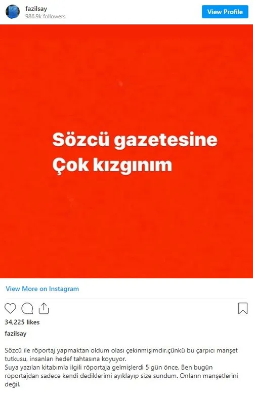 Fazıl Say'dan Sözcü gazetesine çarpıtma tepkisi: Bu manşeti okuyan biri bana küfrü basar-1
